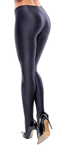 Misso Classic and Exclusive Glossy Opaque Tights Black Wet Look Shine (X-Large)