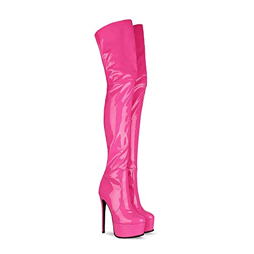 Fandimeier Women's Plus Size Hot Pink Black Long Boots Over The Knee Thigh High Boot Zipper Ladies Men's Unisex Patent Leather Platform Shoes-PINK-6.5