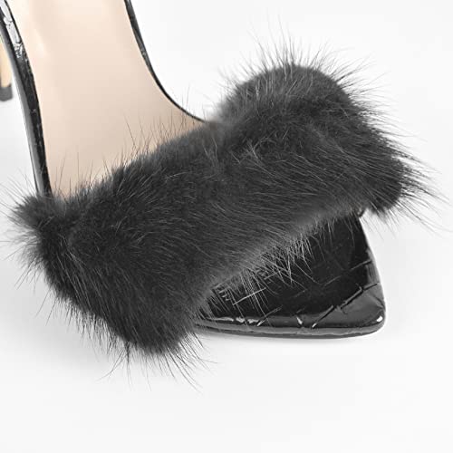 Richealnana Open Pointed Toe High Heel Mules Sexy Sandals for Women Dress Heels Ladies Stiletto Heel Summer Shoes Real Fur Black Size 8
