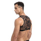 Men's Sissy Lace Floral Muscle Tank Top Round Neck Mesh Undershirt Semi Transparent Vest Singlet Gym Sports Half Top Black Large