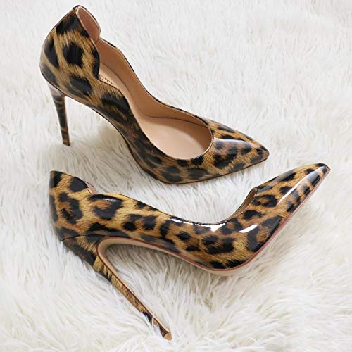 COLETER High Heels for Women, 4.72 inch/12cm Pointed Toe Dress Shoes Stiletto Heels Evening Party Pumps Leopard 6.5 US