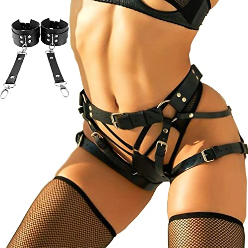 MEBCHAR Punk Leather Body Belt Suspenders Lingerie Gothic Garter Belts Party Halloween Body Chain Accessories for Women and Girls